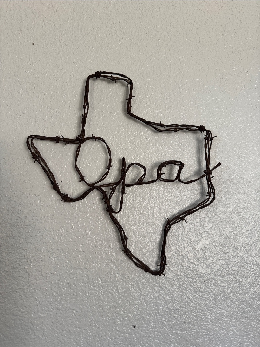 Handcrafted Barbed-Wire Texas Wall Art - 'Opa'
